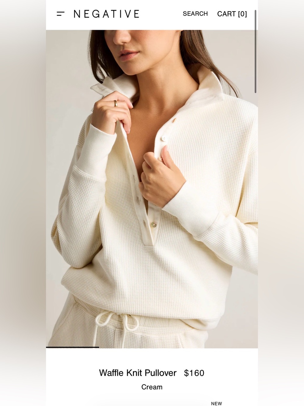 NEGATIVE Waffle Knit Pullover Button Up Collar Cream Medium Cotton Long Sleeve - Picture 7 of 7